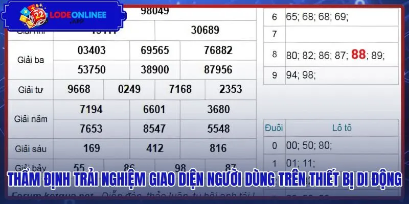 Giao diện hiển thị bảng kết quả mượt mà trên điện thoại